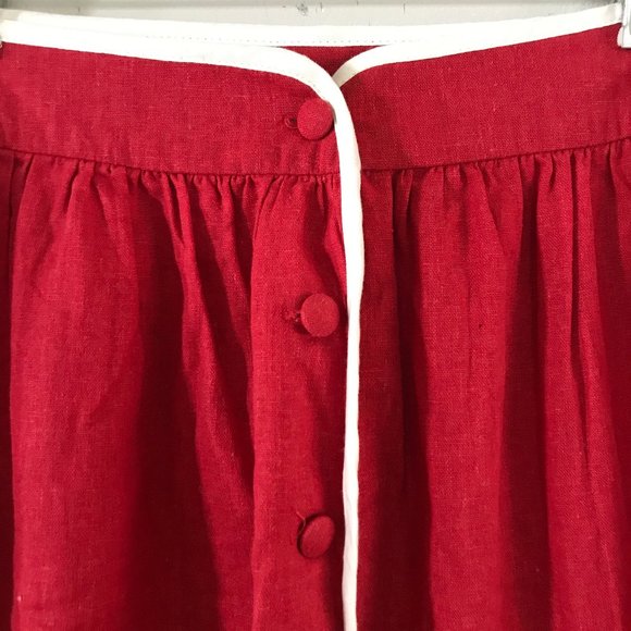Red and White Linen Mini With Pockets Sz M - Picture 2 of 6